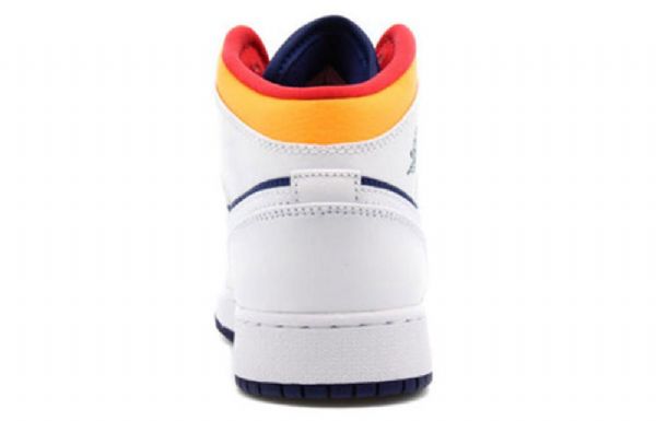 Nike Air Jordan 1 Mid Tops Gs Basketsko Herre Hvite Dyp Kongeblå Blå