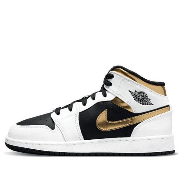 Nike Air Jordan 1 Mid Tops Gs Basketsko Herre Hvite Gull