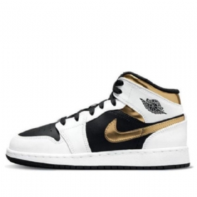 Nike Air Jordan 1 Mid Tops Gs Basketsko Herre Hvite Gull