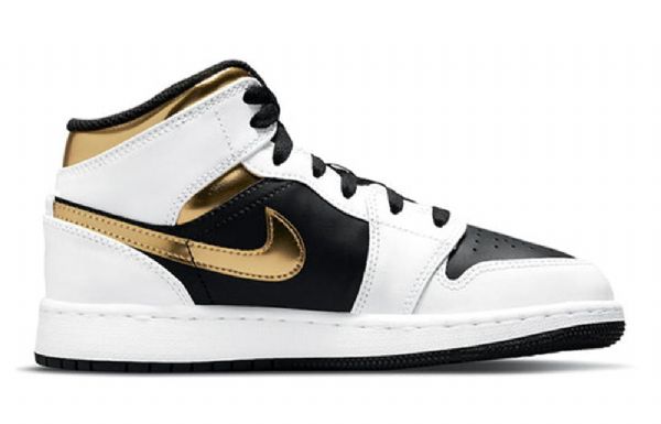 Nike Air Jordan 1 Mid Tops Gs Basketsko Herre Hvite Gull