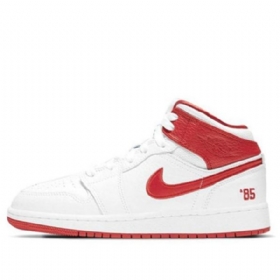 Nike Air Jordan 1 Mid Tops Gs Basketsko Herre Hvite Rød