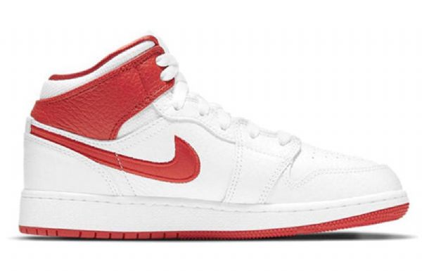 Nike Air Jordan 1 Mid Tops Gs Basketsko Herre Hvite Rød