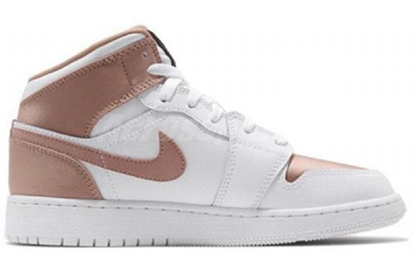 Nike Air Jordan 1 Mid Tops Gs Basketsko Herre Hvite Rosa Gull
