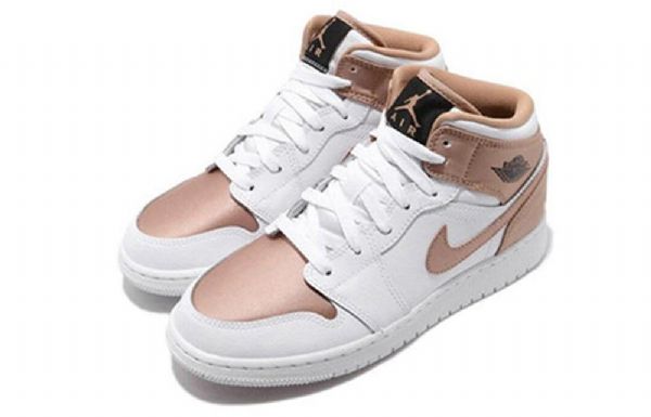 Nike Air Jordan 1 Mid Tops Gs Basketsko Herre Hvite Rosa Gull