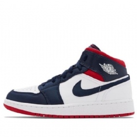 Nike Air Jordan 1 Mid Tops Gs Basketsko Herre Marineblå Hvite Rød