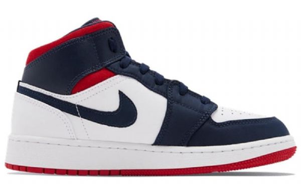 Nike Air Jordan 1 Mid Tops Gs Basketsko Herre Marineblå Hvite Rød