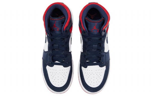 Nike Air Jordan 1 Mid Tops Gs Basketsko Herre Marineblå Hvite Rød