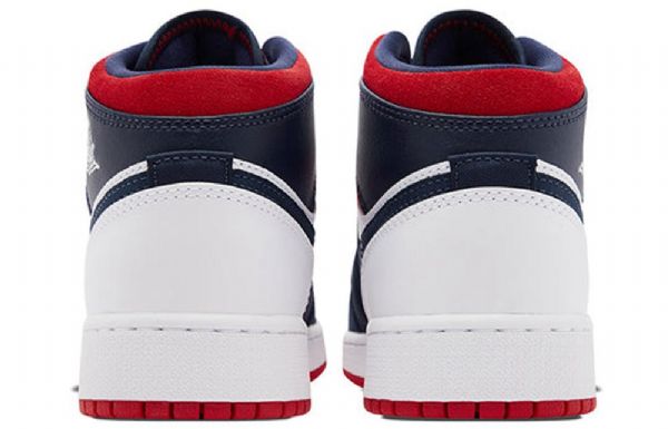 Nike Air Jordan 1 Mid Tops Gs Basketsko Herre Marineblå Hvite Rød
