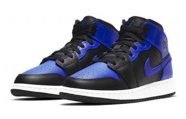 Nike Air Jordan 1 Mid Tops Gs Basketsko Herre Svarte Blå