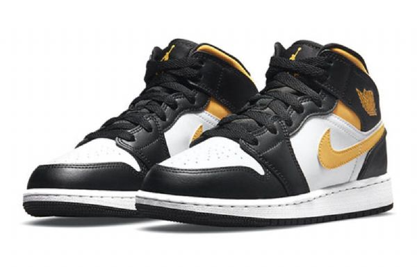 Nike Air Jordan 1 Mid Tops Gs Basketsko Herre Svarte Gull