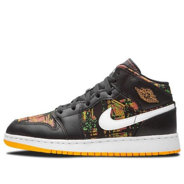 Nike Air Jordan 1 Mid Tops Gs Basketsko Herre Svarte Oransje