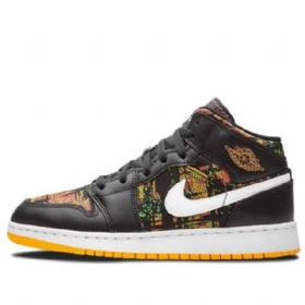 Nike Air Jordan 1 Mid Tops Gs Basketsko Herre Svarte Oransje