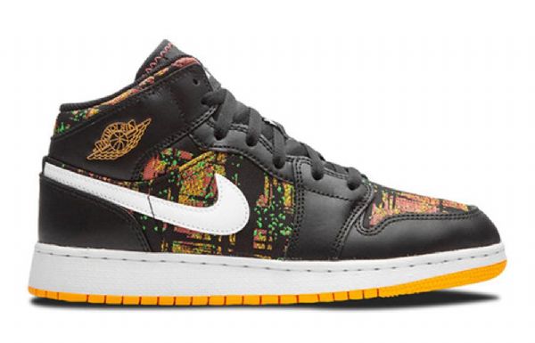 Nike Air Jordan 1 Mid Tops Gs Basketsko Herre Svarte Oransje