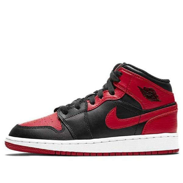 Nike Air Jordan 1 Mid Tops Gs Basketsko Herre Svarte Rød