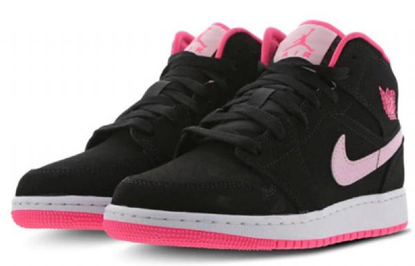 Nike Air Jordan 1 Mid Tops Gs Basketsko Herre Svarte Rosa