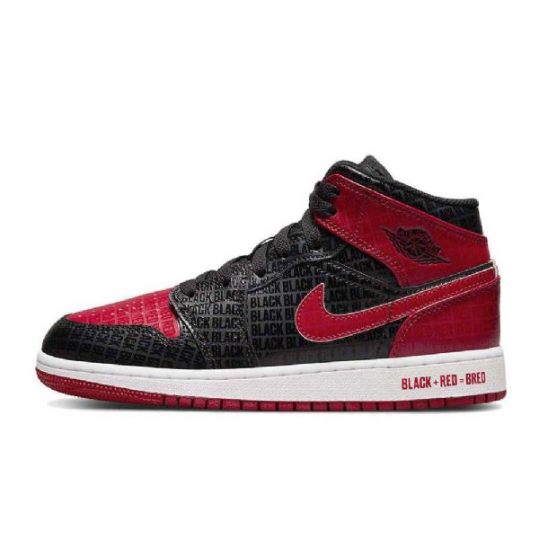 Nike Air Jordan 1 Mid Tops Gs Bred Sko Dame Svarte Rød