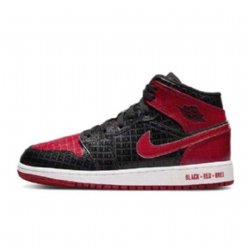 Nike Air Jordan 1 Mid Tops Gs Bred Sko Dame Svarte Rød