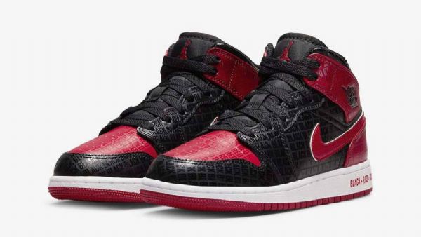 Nike Air Jordan 1 Mid Tops Gs Bred Sko Dame Svarte Rød