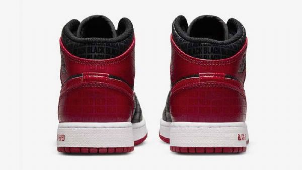 Nike Air Jordan 1 Mid Tops Gs Bred Sko Dame Svarte Rød