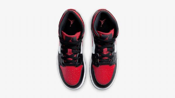 Nike Air Jordan 1 Mid Tops Gs Bred Tå Sko Dame Svarte Rød Hvite