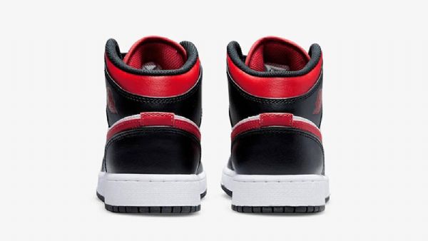 Nike Air Jordan 1 Mid Tops Gs Bred Tå Sko Dame Svarte Rød Hvite