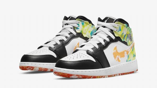 Nike Air Jordan 1 Mid Tops Gs Drip Sko Dame Svarte Hvite Grønn
