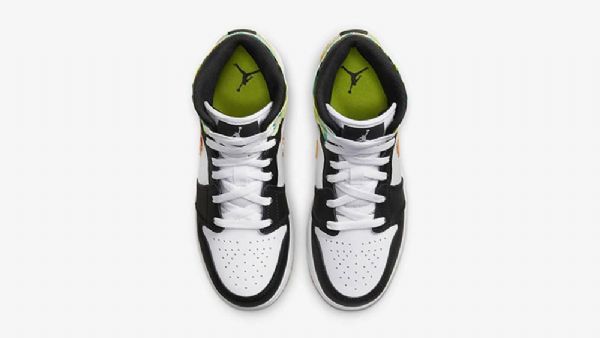 Nike Air Jordan 1 Mid Tops Gs Drip Sko Dame Svarte Hvite Grønn