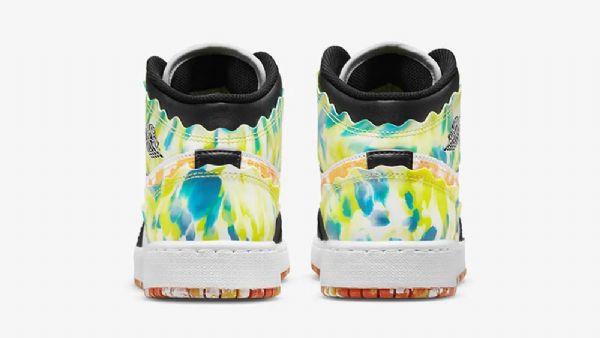 Nike Air Jordan 1 Mid Tops Gs Drip Sko Dame Svarte Hvite Grønn