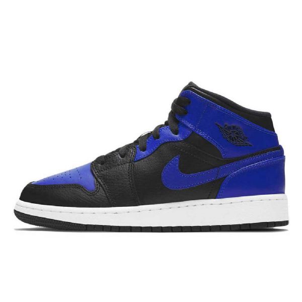 Nike Air Jordan 1 Mid Tops Gs Hyper Royal Sko Dame Svarte Blå
