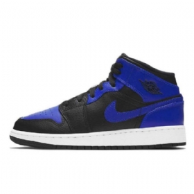 Nike Air Jordan 1 Mid Tops Gs Hyper Royal Sko Dame Svarte Blå