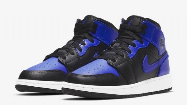 Nike Air Jordan 1 Mid Tops Gs Hyper Royal Sko Dame Svarte Blå