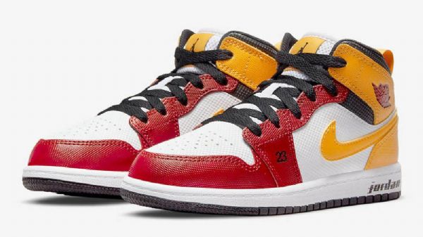 Nike Air Jordan 1 Mid Tops Gs Motorsport Sko Dame Rød Hvite Gul