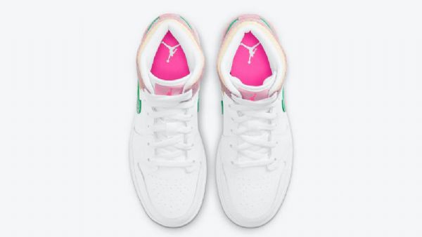 Nike Air Jordan 1 Mid Tops Gs Paint Drip Sko Dame Hvite Rosa