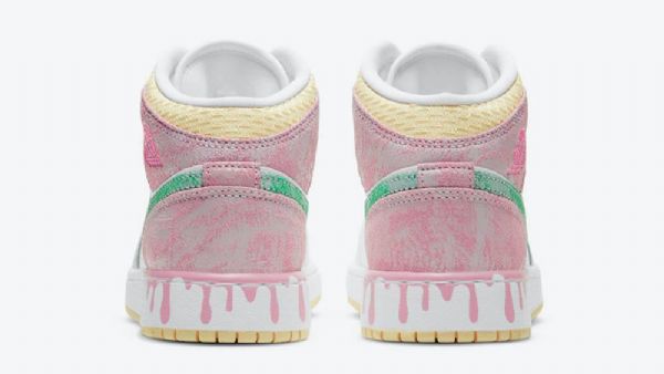Nike Air Jordan 1 Mid Tops Gs Paint Drip Sko Dame Hvite Rosa