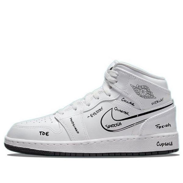 Nike Air Jordan 1 Mid Tops Gs Retro Basketball Shoes Herre Hvite