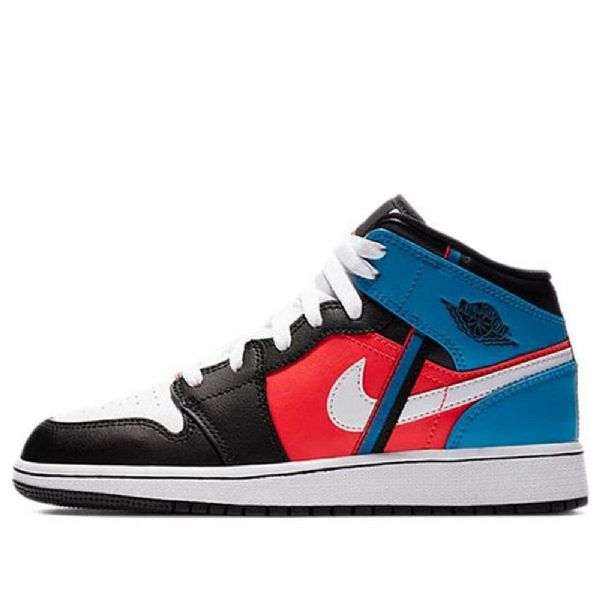Nike Air Jordan 1 Mid Tops Gs Retro Basketball Shoes Herre Svarte Hvite Blå