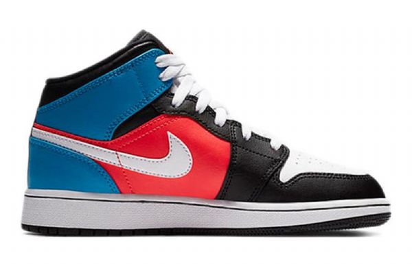 Nike Air Jordan 1 Mid Tops Gs Retro Basketball Shoes Herre Svarte Hvite Blå