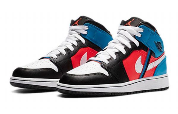 Nike Air Jordan 1 Mid Tops Gs Retro Basketball Shoes Herre Svarte Hvite Blå
