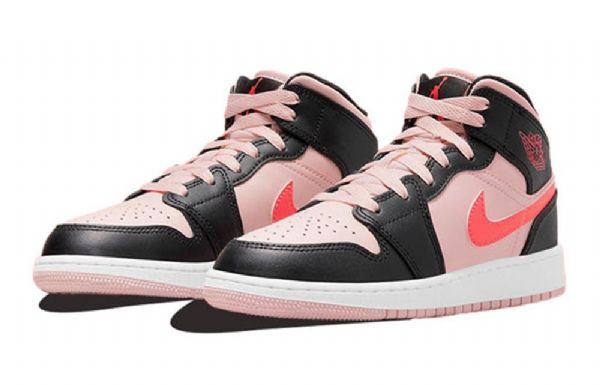 Nike Air Jordan 1 Mid Tops Gs Retro Basketball Shoes Herre Svarte Rosa