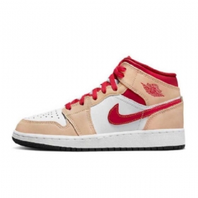 Nike Air Jordan 1 Mid Tops Gs Sko Dame Beige Rød