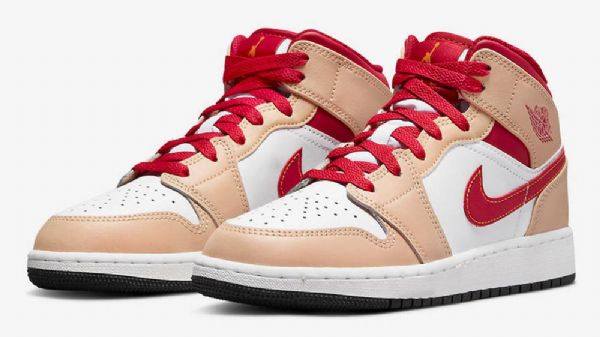 Nike Air Jordan 1 Mid Tops Gs Sko Dame Beige Rød