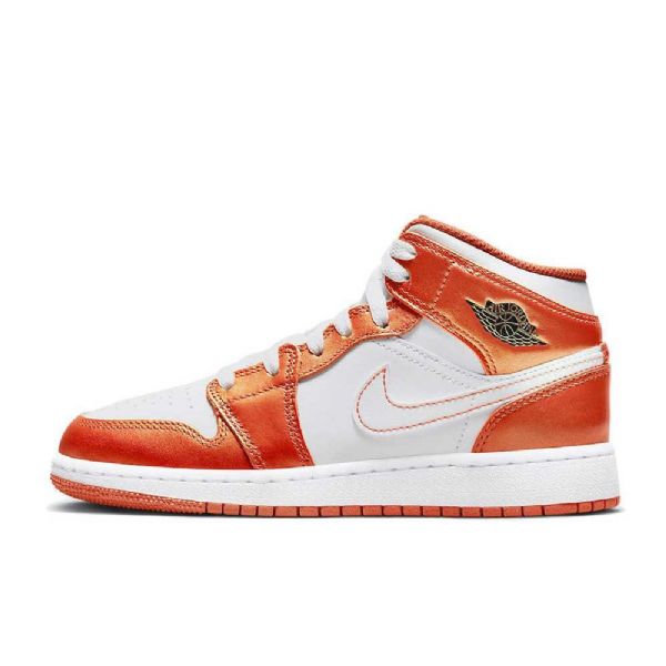 Nike Air Jordan 1 Mid Tops Gs Sko Dame Hvite Oransje