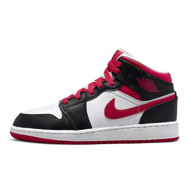 Nike Air Jordan 1 Mid Tops Gs Sko Dame Hvite Svarte Rød