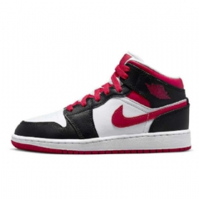 Nike Air Jordan 1 Mid Tops Gs Sko Dame Hvite Svarte Rød