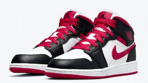 Nike Air Jordan 1 Mid Tops Gs Sko Dame Hvite Svarte Rød