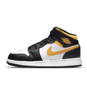 Nike Air Jordan 1 Mid Tops Gs Sko Dame Svarte Hvite Gull