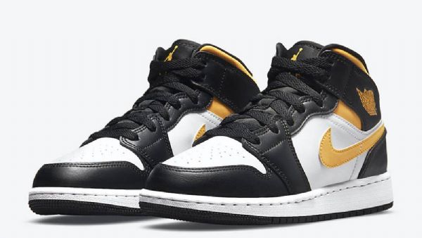 Nike Air Jordan 1 Mid Tops Gs Sko Dame Svarte Hvite Gull