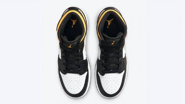 Nike Air Jordan 1 Mid Tops Gs Sko Dame Svarte Hvite Gull