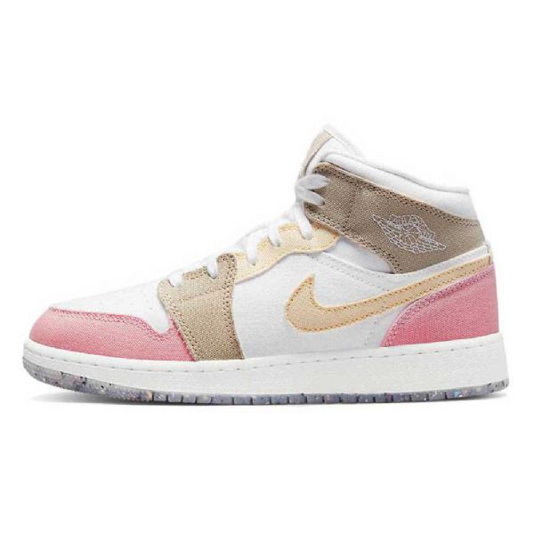 Nike Air Jordan 1 Mid Tops Gs Tan Sko Dame Rosa Brune Hvite