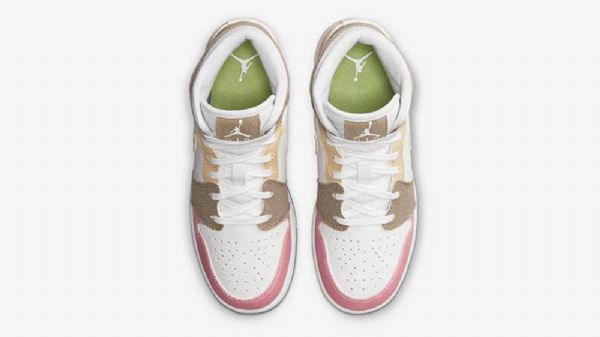 Nike Air Jordan 1 Mid Tops Gs Tan Sko Dame Rosa Brune Hvite